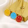 Clavicle Chain Jewelry Women Boho 18K Gold Plated Colorful Enamel Smile Face Pendant Choker Necklaces