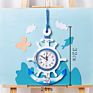 Clock Watch Anchor Wooden Style Ship Wheel Clock Wall Wood Quartz Color Mediterranean Beach Sea Nautical Rudder White and Blue