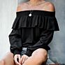 Clothes for Women Ladies Boat Neck Top Black off Shoulder