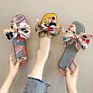 Color Ribbon Bow Flat Heel Flat Slippers Female Style All-Match Floral Flip-Flops