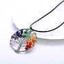 Colorful Chakra Balancing Tree of Life round Jewelry Natural Stone Wire Wrapped Pendant Necklace