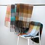 Colorful Plaid Blanket Scarf 100% Wool Fringe Pashmina Scarf Women