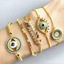 Copper 18K Gold Plated Adjustable Slider Charm Cz Blue Turkey Zirconia Eye Bracelet