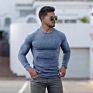 Cotton Men Muscle Knitted Plain Dyed O Neck Long Sleeve Sport Gym Fitness Running Men's T-Shirts