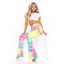 Cotton Spandex Women Jeans Frayed Leg Bell-Bottom Trousers High Waist Tie Dyed Colorful Shinny Ripped Women Jeans