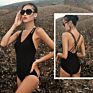 Cross Back One Piece Swimsuit Strappy Hollow Black Bikini Swimsuit V Neck Swimsuit Woman