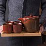 Delicate Wine Red Porcelain Tea Set, Afternoon Tea Using Teapot Cups. European Coffee Pot Set with Bamboo Tray