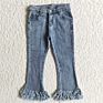 Design Baby Girls Kids Wear Clothes Toddler Girl Light Blue Tassel Denim Jeans