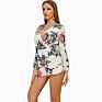 Design Long Sleeve Deep V-Neck Floral Printed Romper for Women