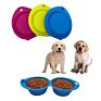 Double Silicone Pet Bowl Outdoor Travel Dog Cat Food and Water Bowl, Foldable and Expandable Dog Bowl 2 in 1 Portable Pet Feeder