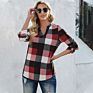 Dropship Autumn Fashionable Luxury Women's V-Neck Contrast Plaid Shirt Black & Red for Lady Stylish