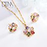 Dtina Gold Necklace Jewelry Sets Gold Plated Earrings Colorful Crystal Jewelry for Ladies