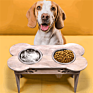 Eco-Friendly Farmhouse Whitewash Elevated Multifunctional Raised Solid Wood Dog Cat Feeder Bowl