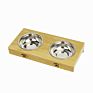 Eco-Friendly Feeding Elevated Bamboo Wood Double Cat Dog Water Bowls Stand Feeder with Stainless Steel Bowl
