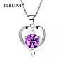 Elbluvf 925 Plated Alloy Copper Zircon Women Jewelry White Purple Sterling Silver Love Heart Necklace
