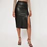 Elegant High Waist Women Faux Leather Midi Split Skirts