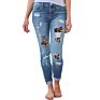 European and American Leopard Print Hole Patch Stretch Jeans Women's Fall/ Skinny Stretch Pencil Pants