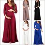 European Solid Color Dress Cross Deep V-Neck Drawstring Waist Three Quarter Sleeve Maternity Long Skirt