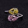Exquisite 925 Sliver Platinum Plating 3 Carat Pink and Yellow Cubic Zirconia Double Pear Crushed Radiant Ladies Ring