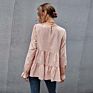 Fall 100% Cotton plus Size Clothes Pink Ruffles Clothing Top for Women