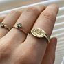 Fancy Surgical Steel Jewelry Gold Plated Oval Signet Sun and Moon Ring