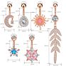 Five Pointed Crystal Star Belly Ring Blue Zircon Snowflake Clip on Navel Ring Surgical Steel Bars Body Piercing Jewelry