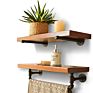 Floating Wall Shelves with Industrial Pipe Brackets and Towel Rack, Solid Wood, Rustic Wall Mounted Hanging Shelving Storage