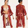 Flower Lace Beach Cover up Swimwear Kimono Flare Sleeve See through Long Cardigan Bikini Outer Cover Cover-Ups Coldker