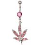 Gaby Cz Dangle Gem Weed Leaf 316L Surgical Steel Belly Rings Body Piercing Jewelry