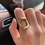 Glossy Metal Geometric Oval Shape Hollow Ring Personality Simple Lines Punk Style Hexagonal Gold Color Finger Ring Women Jewelry