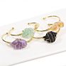 Gold Copper Wire Wrapped Open Cuff Bangle Handmade Women Natural Stone Bangle
