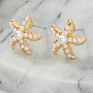 Gold Plated Cute Starfish Imitation Pearl Stud Earrings
