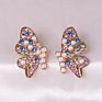 Gold Plated Statement Pearl Stud Earrings Jewelry Colorful Rhinestone Butterfly Wings Earrings for Women