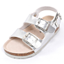 Gold Silver Color Shiny Thick Pu Children Kids Girls Buckle Straps Sandals with Bio Cork Sole Foot-Bed