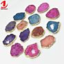 Golden Rim Edge Natural Stone Gemstone Geode Quartz Crystal Druzy Slice Mobile Phone Holder Grip Socket for Cell Phone