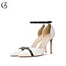 Goxeou Women High Heels Pumps D'orsay Stiletto Ankle Strap Pointed Toe Red White Black Beige Party Wedding Event Small Size 10Cm