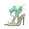 Green and Red Sandals Oullis Lace up Strappy Ankle Strap Square Toe Heels for Ladies