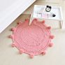 Handmade Crochet round Knit Area Rug Carpet Mats Blanket Bedroom Living Room Sofa Table Nursery Carpet Pom Pom Playmat Blanket