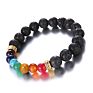 Handmade Men Women Vintage Lava Natural Stone Black Beads Adjustable Strech 8Mm 7 Chakra Bracelet for Girls