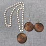 CHEAP HANDMADE PEARL CHAIN WOOD DISC PENDANT NECKLACE EARRING SET