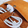 Handmade Pu Leather Phone Accessories Storage Pouch Cable Earphone Roll Bag Holder