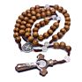 Handmade Wood Bead Rosary Necklace Saint Benedict Medal Jesus Cross Religious Jewelry Christmas Gifts