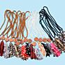 Handmade Wooden Disc Bead Beaded Pendant Women's Necklace Pearl Crystal Leopard Fabric Tassel Long Wool Chain