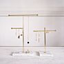 High-End White Black Natural Texture Marble Base Gold Metal Hanging Rod Combined Necklace Earrings Jewelry Display Stand