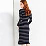 High Elasticity Knitting Casual Long Sleeve Stripe Maternity Clothes Dress for Pregnant Woman