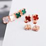 High Version Designer Lucky Clover Earrings Nature Onyx Pure 925Silver Flower Logo Stud Earring Female Classic Gem Agate Earring
