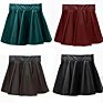 High Waist Faux Leather Skirt Women Pleated Sun Skirt Young Girl Lady Leather Skirt