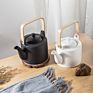 Household Drinkware Stainless Steel Infuser White Black Porcelain Teapot with Wood Handle