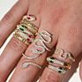 Ins 18K Gold Stainless Steel Rings Red Green Zircon Eyes Open Rings Shiny Crystal Cubic Zirconia Snake Ring