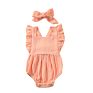 Ins Baby Girl Cotton Soft One Piece Bodysuit Headband 2Pcs Set Toddler Sleeveless Rompers Solid Color 0-2Y